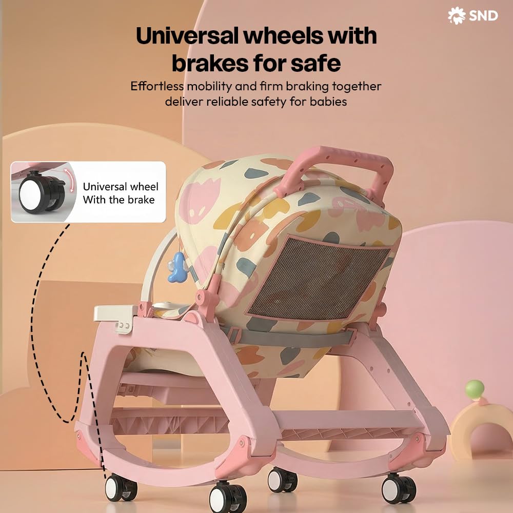 StarAndDaisy 5-in-1 Baby Rockers for 0 to 2 Years, Baby Multi Functional Rocker chair for Babies, Infants & Toddler with Removable Mattress, Swing & Bouncer/Cradle with adjustale Canopy & hanging toys - Pink