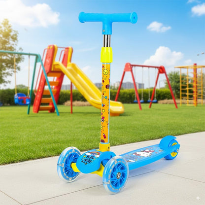 StarAndDaisy X Hello Kitty Kick Scooter for Kids 3+ Years, Foldable Skate Scooter for Children Girls & Boys with 4 Level Height Adjustment, LED Wheels & Brakes - Blue