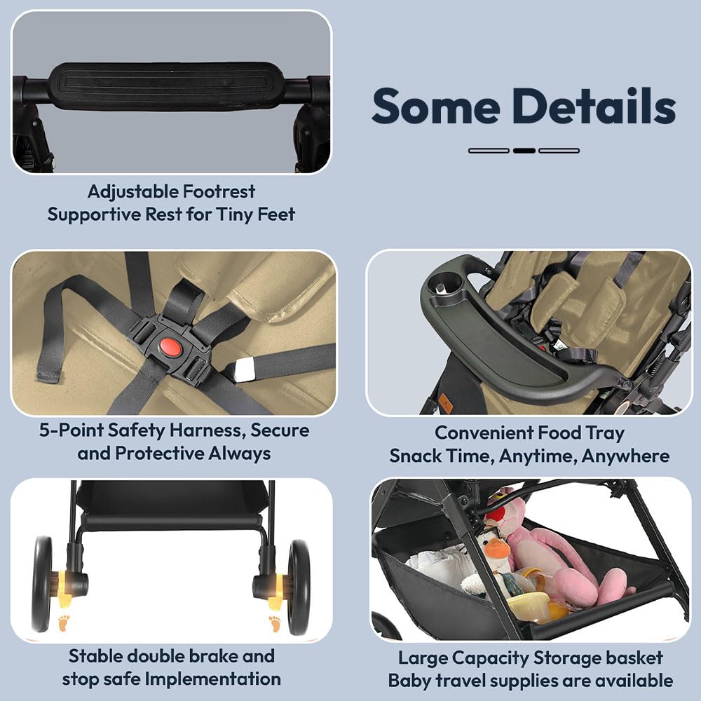 StarAndDaisy Stroller for Baby Boy Girl 0 to 5 Years/Foldable Baby Stroller Light Weight with Multi-Level Seat Recline, 5 Point Safety Belt, Pram for Kids- Khaki