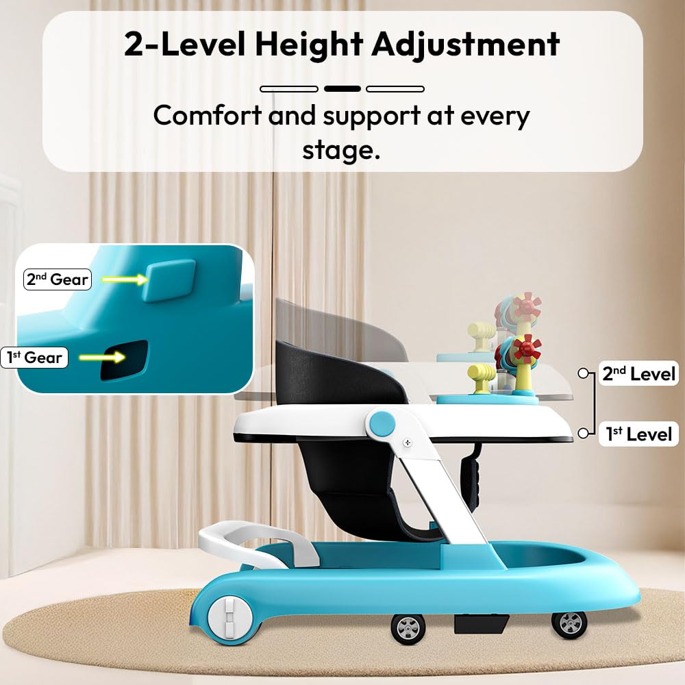 StarAndDaisy Baby Walkers for 6-24 Month Baby Boy Girl/Walker for Kids for 1 Years with Adjustable Height, Musical Tray/WalkerBaby. Blue white