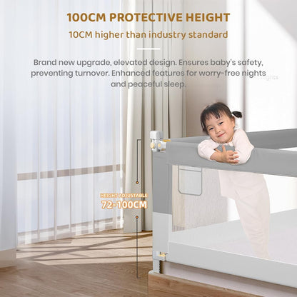 StarAndDaisy Alloy Steel Baby Bed Guard Rail with T-Body Support Frame/Adjustable Height, and Portable Single-Side Design for Infant and Toddler Safety - (Grey & White-1.8 M)