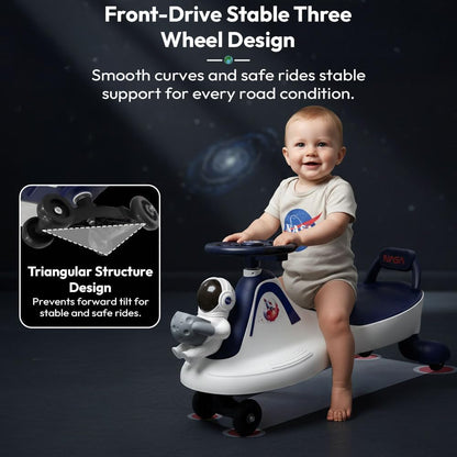 StarAndDaisy Baby Swing/Magic Car for Kids Toys for 2-5 Years boy & Girl with Backrest seat & Storage, 360° Swivel Steering, Durable Twister Ride-on/Wiggle car Toy -White & Blue