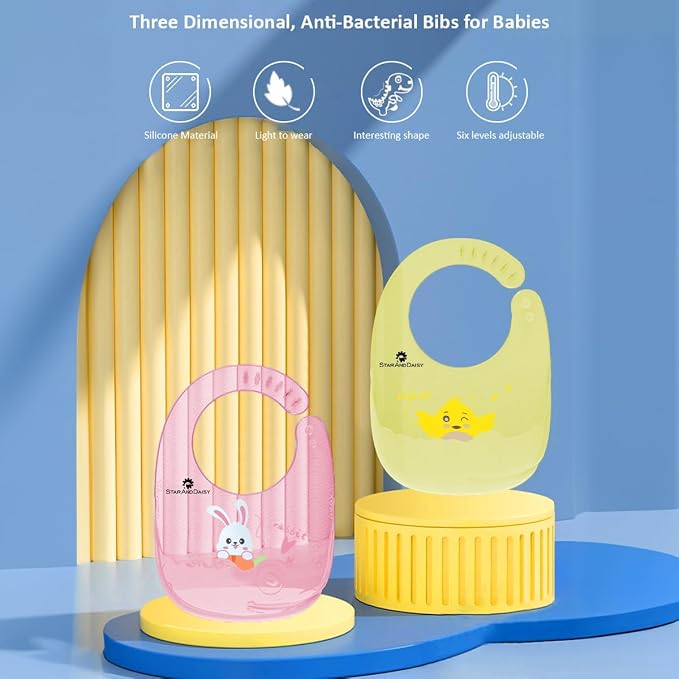 StarAndDaisy Reusable Silicone Bib for Baby with Adjustable Buttons for Mess-Free Feeding