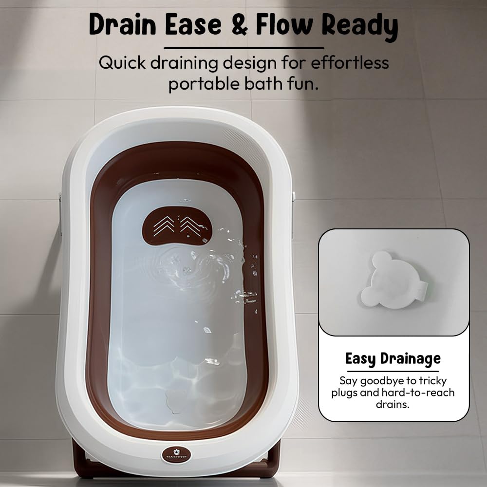 StarAndDaisy Baby Bath Tub for 0 to 5 Years/Bath Tub for Kids 0-3 Years, Tub for Girls & Boys with oldable Legs, Easy to Store -Brown