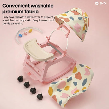 StarAndDaisy 5-in-1 Baby Rockers for 0 to 2 Years, Baby Multi Functional Rocker chair for Babies, Infants & Toddler with Removable Mattress, Swing & Bouncer/Cradle with adjustale Canopy & hanging toys - Pink
