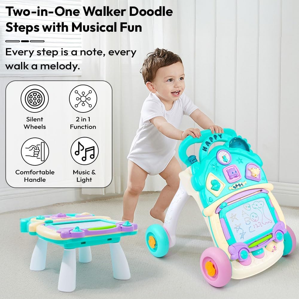 Uonibaby by StarAndDaisy Baby Multiactivity Push Walker with Doodle, for Infants & Toddlers Touch Senser, Educational Elements and Stable & Safe Design