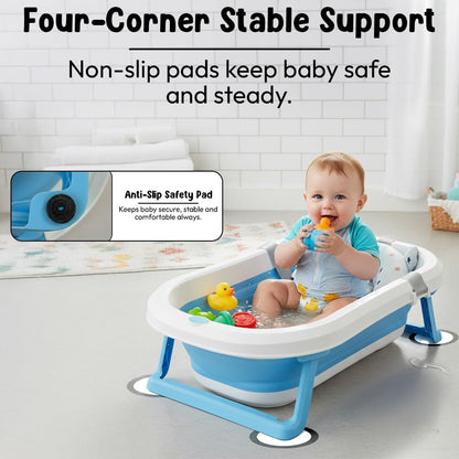 StarAndDaisy Bath Tub for Baby 0-3 Years/Foldable Bath tub for Kids with Cushion, Space Saving Design, Newborn Baby Folding Bathing Tub Girls & Boys, Easy to Store (Blue)