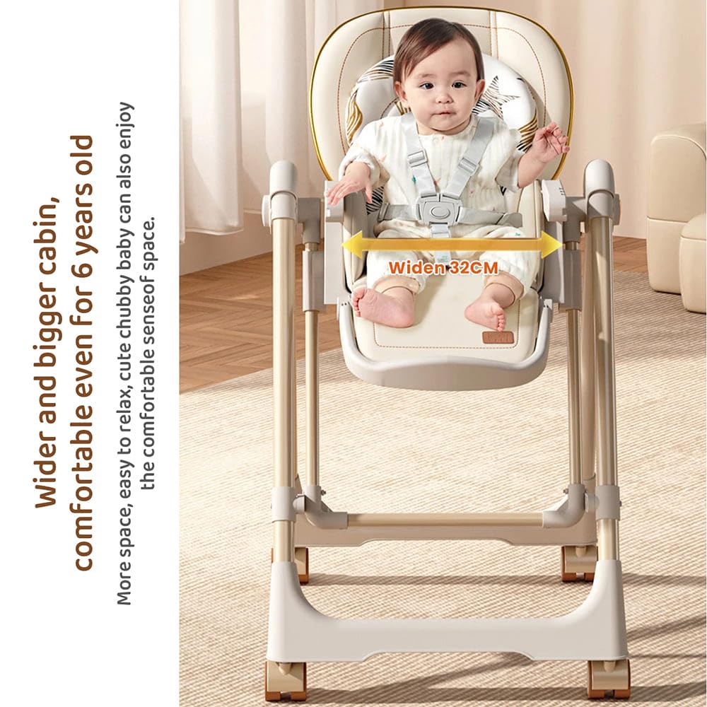 StarAndDaisy Galaxy 2 in1 Rocking Baby High Chair for Boys and Girls Dining Chair 4 Level Reclining Position, Adjustable Height, Locking Wheels, 5 Point Safety Belt (Brown)