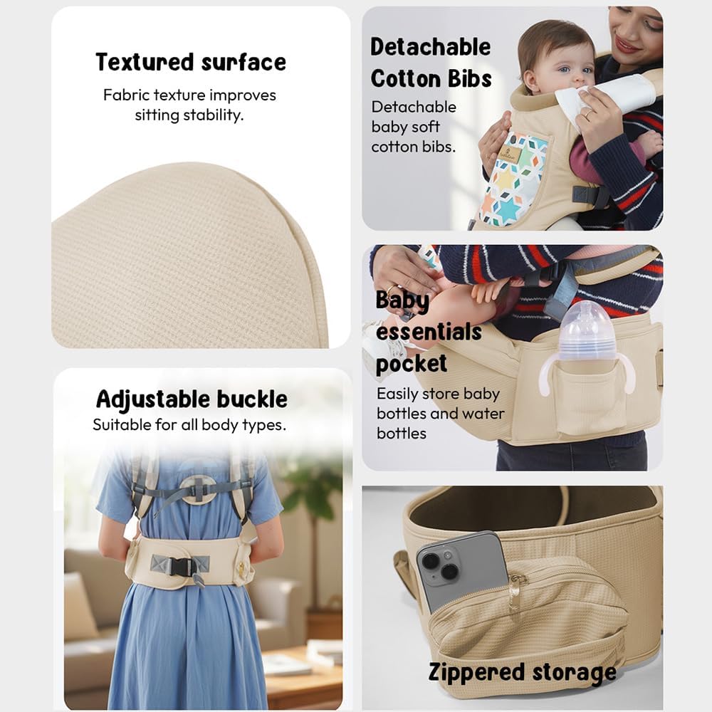 StarAndDaisy 4-in-1 Baby Carrier for 0 to 3 Year Baby/Kangaroo Bag with Comfortable Soft Hip Seat/Baby Carrier - 4 Carrying Positions with 2 Storage Pockets - Blue (4-in-1 Beige)