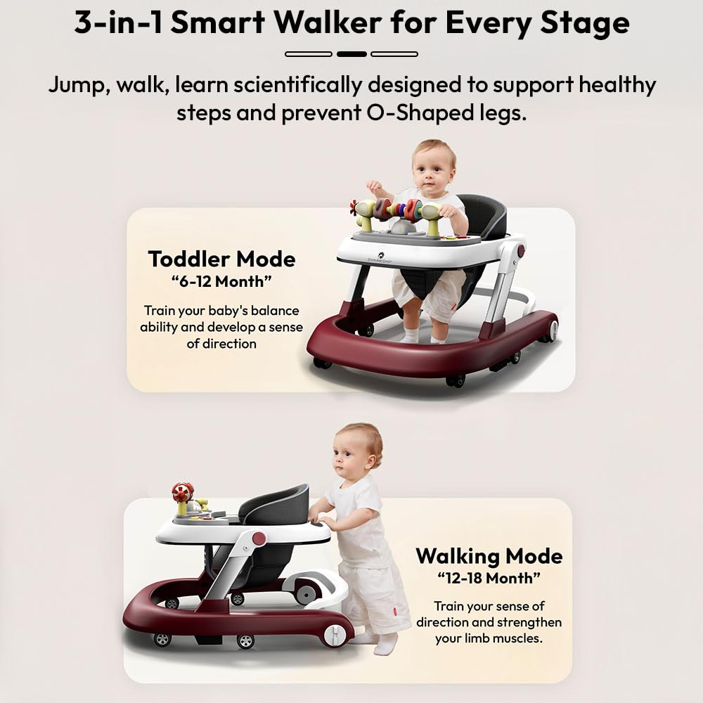 StarAndDaisy Baby Walkers For 6-24 Month Baby Boy Girl/Walker For Kids For 1 Years With Adjustable Height, Musical Tray/WalkerBaby With Brakes Prevant from Falling,Red
