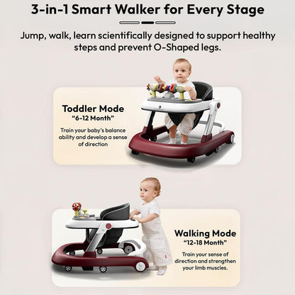 StarAndDaisy Baby Walkers For 6-24 Month Baby Boy Girl/Walker For Kids For 1 Years With Adjustable Height, Musical Tray/WalkerBaby With Brakes Prevant from Falling,Red