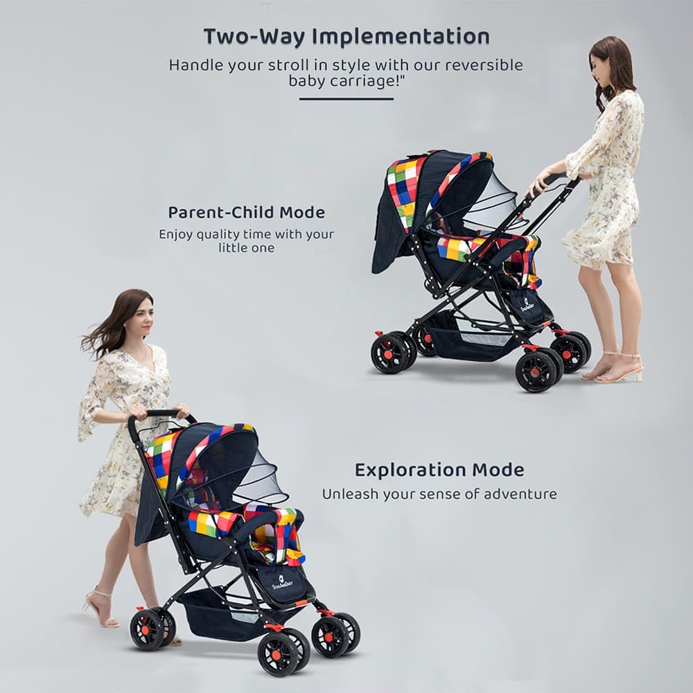 StarAndDaisy Sunrise Baby Stroller for 0-5 Years - Foldable Lightweight Pram with 3-Point Safety Harness, Adjustable Backrest, 360° Swivel Wheel, and Reversible Handlebar, Ideal for Boys and Girls (Prism)