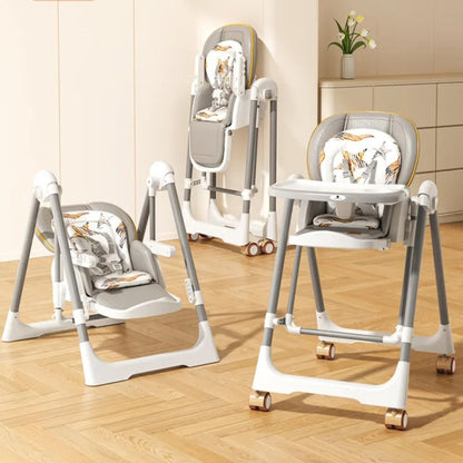 StarAndDaisy Galaxy 2 in1 Rocking Baby High Chair for Boys and Girls Dining Chair 4 Level Reclining Position, Adjustable Height, Locking Wheels, 5 Point Safety Belt (Grey)