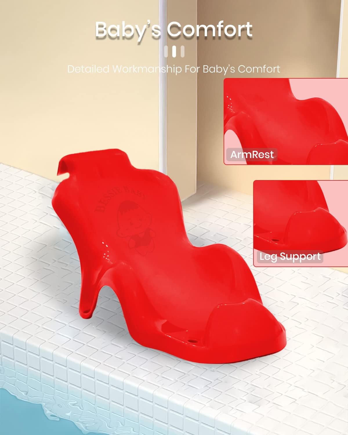 StarAndDaisy Baby Anti Slip Bather/Bath Seat for 0-18 Months for Infant/Toddler -Super Comfortable & Non Slip Bath Chair-(Red)