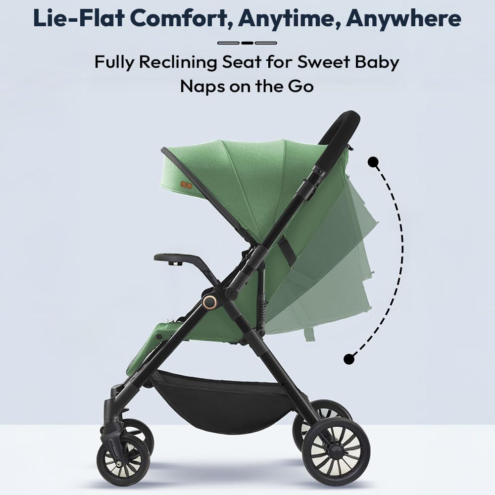 StarAndDaisy Stroller for Baby Boy Girl 0 to 5 Years/Foldable Baby Stroller Light Weight with Multi-Level Seat Recline, 5 Point Safety Belt, Pram for Kids-Green