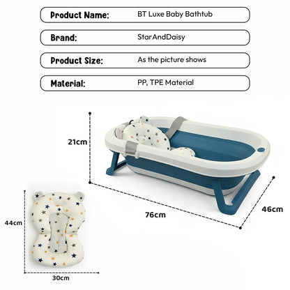 StarAndDaisy Bath Tub for Baby 0-5 Years/Foldable Bath tub for Kids with Cushion, Space Saving Design, Newborn Baby Folding Bathing Tub Girls & Boys, Easy to Store- Dark Blue