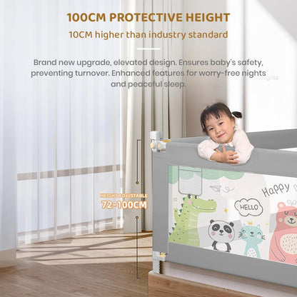 StarAndDaisy Bed Guard for Baby/Kids with T-Body Support Frame, Adjustable Height/Portable Single Side Bed Rail for Infants & Toddler's Safety (Printed Grey-1.5M)