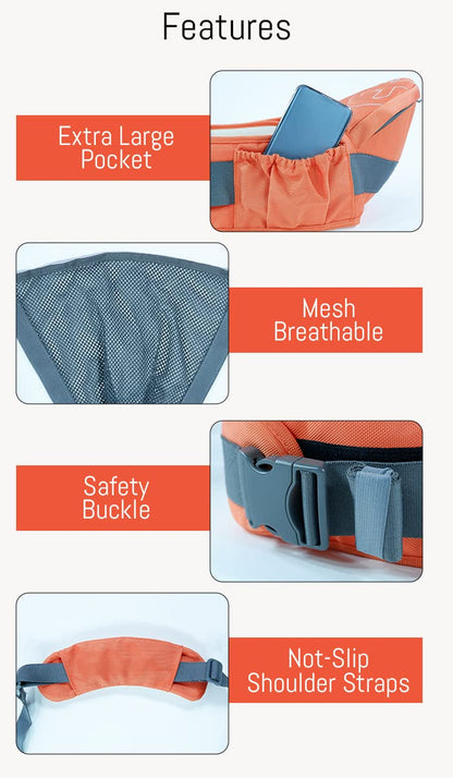 StarAndDaisy Baby Deer Series 6 in 1 Multipurpose Strong Baby Carrier with Upgraded Breathable Air Fabric & Ergonomic Design Coushion Padding for Baby Comfort (Orange)