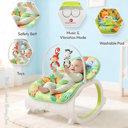 StarAndDaisy Baby Rockers for 0 to 2 Years, Baby Multi Functional Rocker chair for Babies, Infants & Toddler with Removable Mattress, Swing & Bouncer/Cradle with Vibrations, music & Hanging Toys (Rocker-Blue)