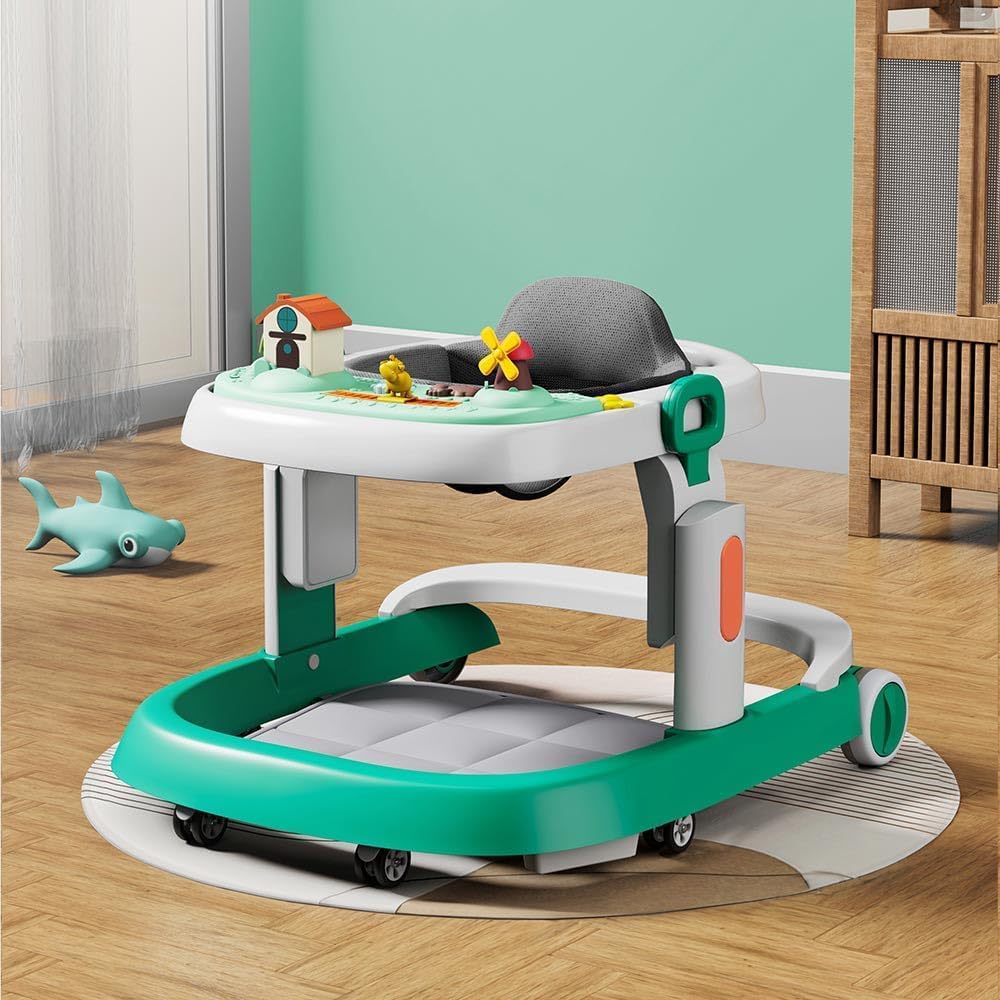 StarAndDaisy Elegant Baby Walker 0-2 Years/Walker for Kids Girl Boy with Anti Fall Brake Pads, 3 Speed Height Adjustment, Multi-Level Seat Adjustment, Recreational Music Toy Bar (Quirky Green)
