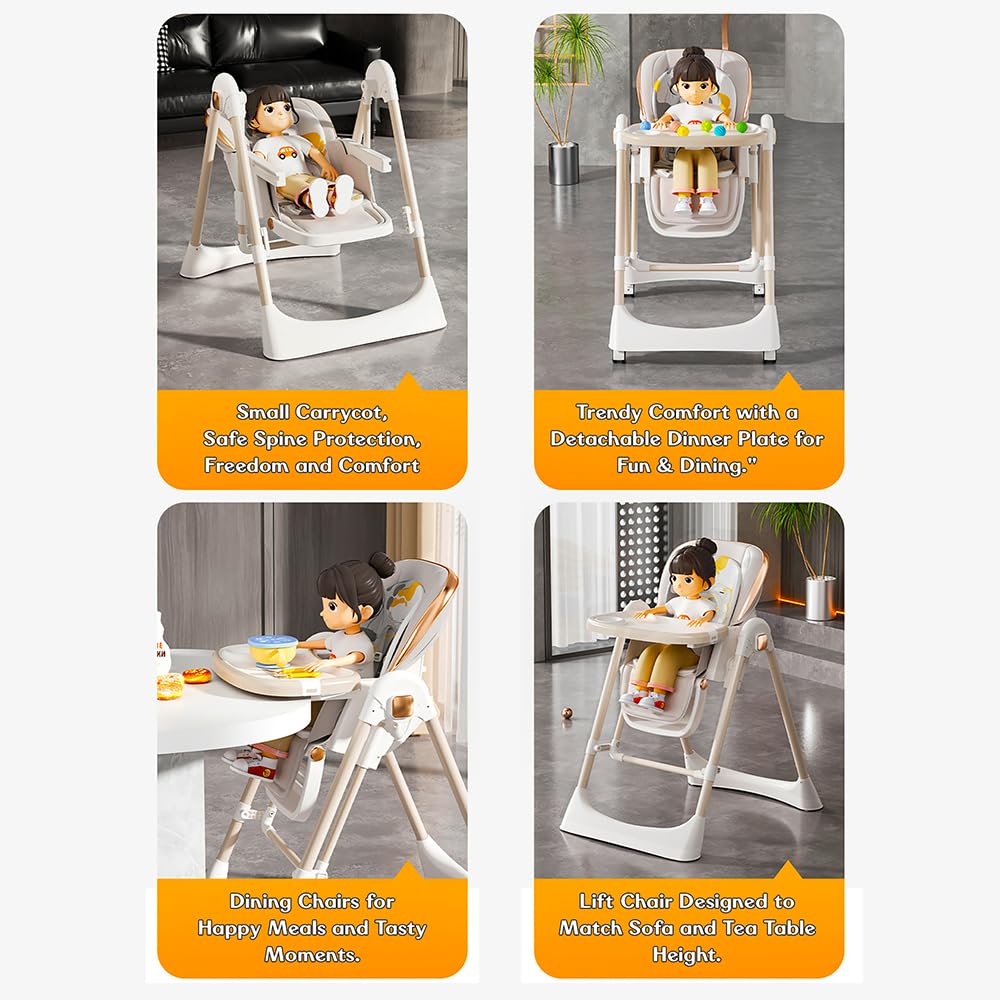 StarAndDaisy Galaxy 2 in1 Rocking Baby High Chair for Boys and Girls Dining Chair 4 Level Reclining Position, Adjustable Height, Locking Wheels, 5 Point Safety Belt (White)