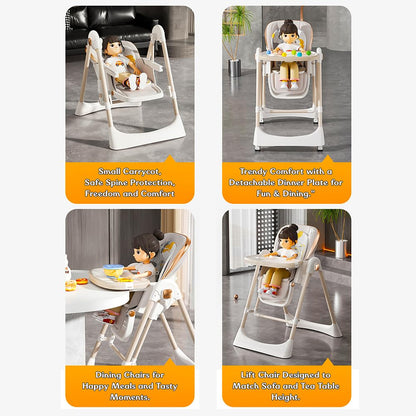 StarAndDaisy Galaxy 2 in1 Rocking Baby High Chair for Boys and Girls Dining Chair 4 Level Reclining Position, Adjustable Height, Locking Wheels, 5 Point Safety Belt (White)