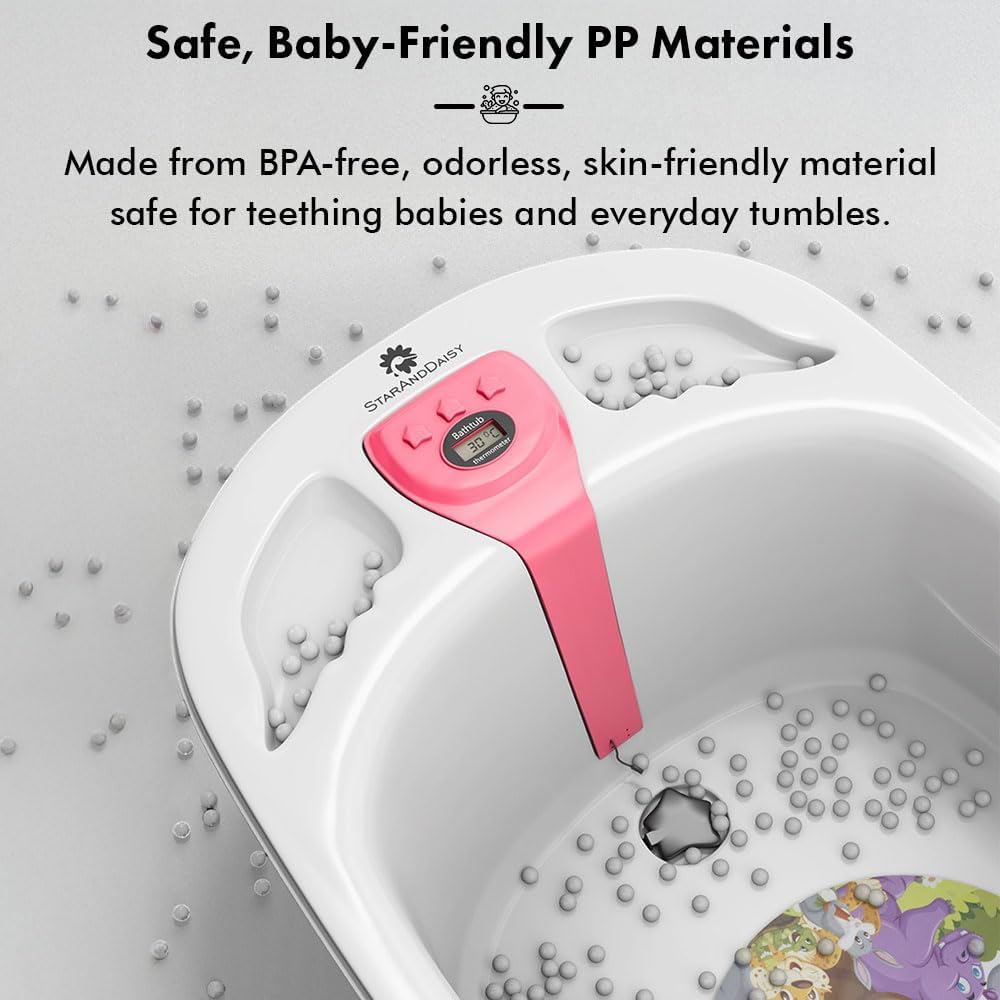 StarAndDaisy Baby Bath Tub for 0 to 5 Years/Bath Tub for Kids 0-3 Years/Infants Bathtub with Temperature Censor & Baby Bath Seat/Chair, Antislip Baby Bath Tub with Bath Sling-Pink
