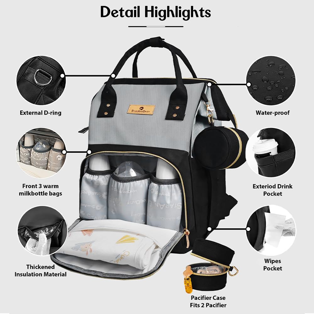 StarAndDaisy Diaper Bag for Mothers for Travel/Maternity Bag with 16 Multi-Purpose Pockets with Quick Access Diaper & Mobile Pocket/Diaper Bag for Baby-black