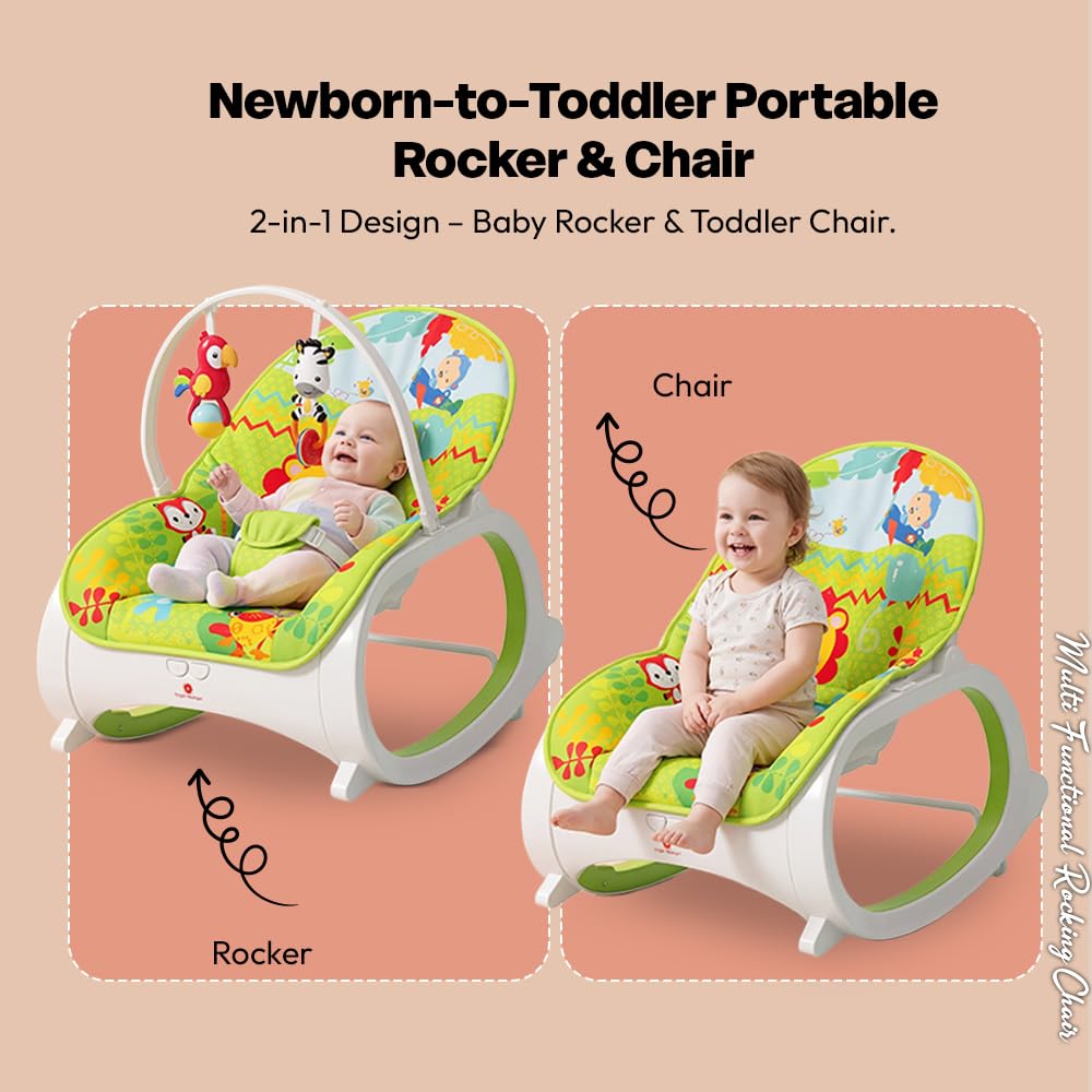 StarAndDaisy Baby Rockers for 0 to 2 Years, Baby Multi Functional Rocker chair for Babies, Infants & Toddler with Removable Mattress, Swing & Bouncer/Cradle with Vibrations, music & Hanging Toys (Rocker-Red)