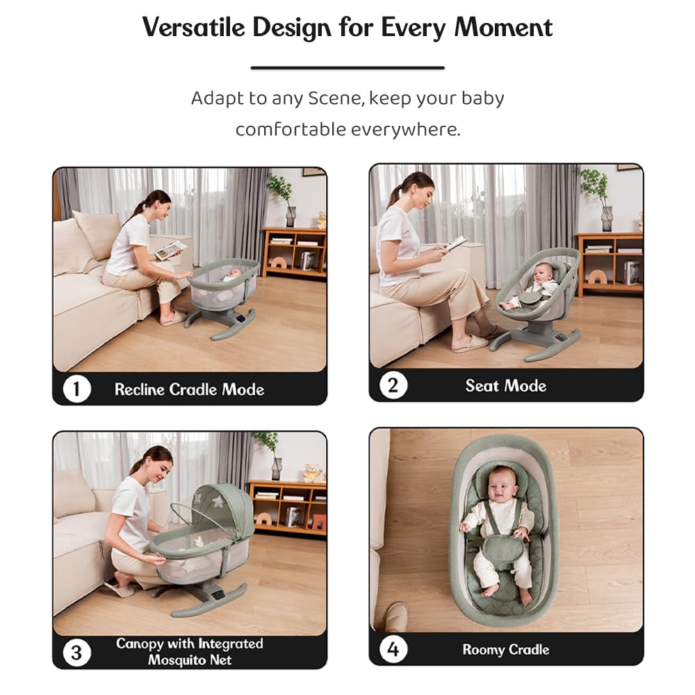 StarAndDaisy Breathable Fabric, Alloy Steel X Mastela Baby Swing Rocker with Mosquito Net, Baby Crib Cradle for Newborn Baby with Music, Multi-Mode Adjustment & Smart LED Panel