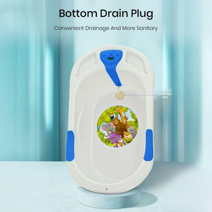 StarAndDaisyBath Tub for 0 to 3 Years/Newborn Baby Bath Tub/Infants Bathtub with Temperatures Sensor & Baby Bath Seat/Sling, Antislip Baby Bath Tub with Bath Chair (White-Blue)