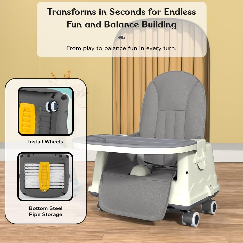 StarAndDaisy High Chair for Baby/Baby Feeding Chair for 0 to 5 Years with 4 in-1 Multifunctions/High Chair with Height Adjustable, Detachable Tray & One-Hand Adjustable - Grey