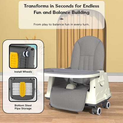 StarAndDaisy High Chair for Baby/Baby Feeding Chair for 0 to 5 Years with 4 in-1 Multifunctions/High Chair with Height Adjustable, Detachable Tray & One-Hand Adjustable - Grey