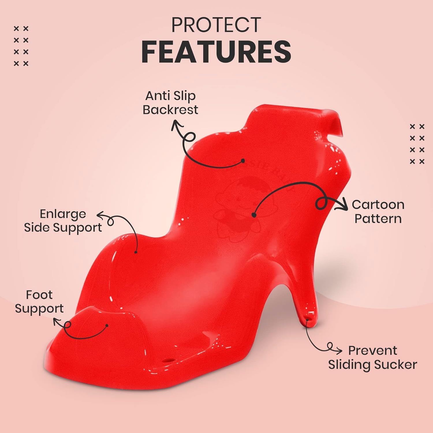 StarAndDaisy Baby Anti Slip Bather/Bath Seat for 0-18 Months for Infant/Toddler -Super Comfortable & Non Slip Bath Chair-(Red)