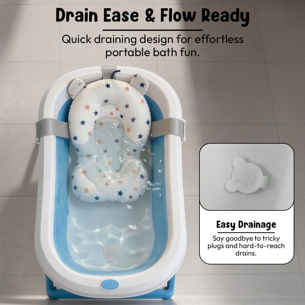 StarAndDaisy Bath Tub for Baby 0-3 Years/Foldable Bath tub for Kids with Cushion, Space Saving Design, Newborn Baby Folding Bathing Tub Girls & Boys, Easy to Store (Blue)