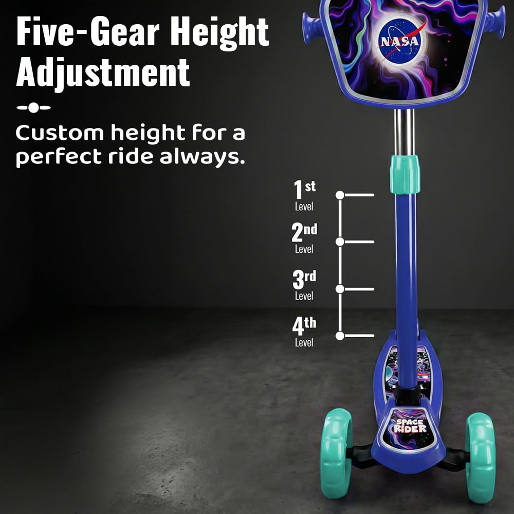 StarAndDaisy X NASA Kick Scooter for Kids 3+ Years, Foldable Skate Scooter for Children Girls & Boys with Multi-Level Height Adjustment, LED Wheels & Brakes -(Officially Licensed) (Blue)
