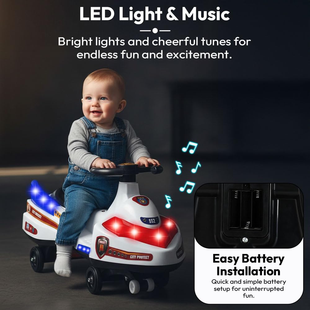 StarAndDaisy Baby Swing/Magic Car for Kids Toys for 2-5 Years boy, with LED Light & Music, Backrest seat, 360° Swivel Steering Twister Ride-on/car Toy with Smoke & Water Injection -Purple