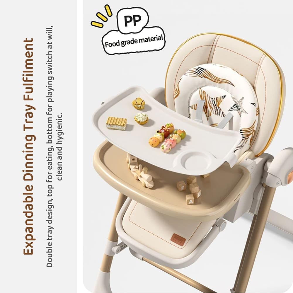 StarAndDaisy Galaxy 2 in1 Rocking Baby High Chair for Boys and Girls Dining Chair 4 Level Reclining Position, Adjustable Height, Locking Wheels, 5 Point Safety Belt (Brown)