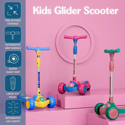 StarAndDaisy kick Scooter for Kids 3-12 Years Boys & Girls / 3-Wheel Skating Scooter Boys & Girls with Pu Light Up LED Wheels/Skating Scooter 5 Level Adjustable Height and Easy to Fold (Red & Blue)