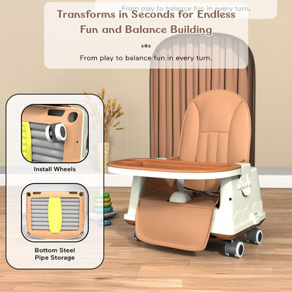 StarAndDaisy High Chair for Baby/Baby Feeding Chair for 0 to 5 Years with 4 in-1 Multifunctions/High Chair with Height Adjustable, Detachable Tray & One-Hand Adjustable - Coffee