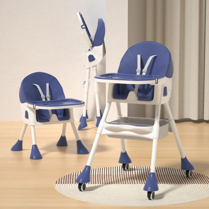 StarAndDaisy High Chair for Baby 6 Months to 5 Years/Adjustable Height Feeding Chair with 4 Reclining Seat Positions, Double Food Tray, Foldable Design & Wheels/High Chair for Baby (Blue)
