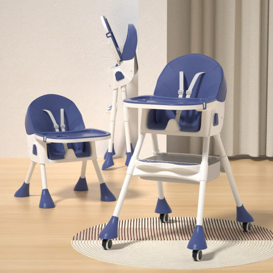 StarAndDaisy High Chair for Baby 6 Months to 5 Years/Adjustable Height Feeding Chair with 4 Reclining Seat Positions, Double Food Tray, Foldable Design & Wheels/High Chair for Baby (Blue)