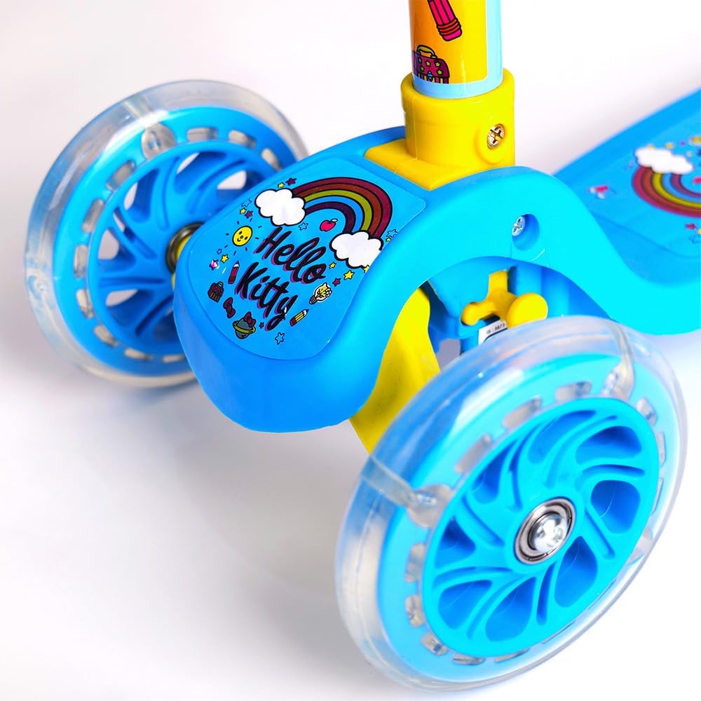 StarAndDaisy X Hello Kitty Kick Scooter for Kids 3+ Years, Foldable Skate Scooter for Children Girls & Boys with 4 Level Height Adjustment, LED Wheels & Brakes - Blue