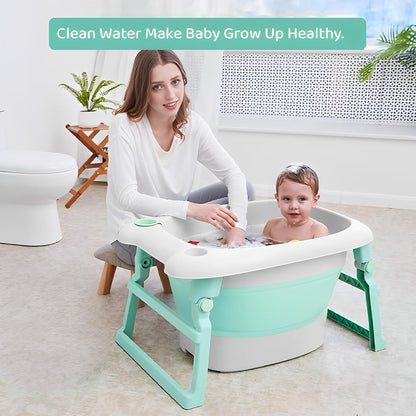 StarAndDaisy Baby Bath tub for Infant & Toddler 0 to 5 Years, 2-in-1 Bathub for Kids, Foldable tub with Cushion & Bathing Chair for Boys & Girls, Fast Drainage & Space Saving Design -Green