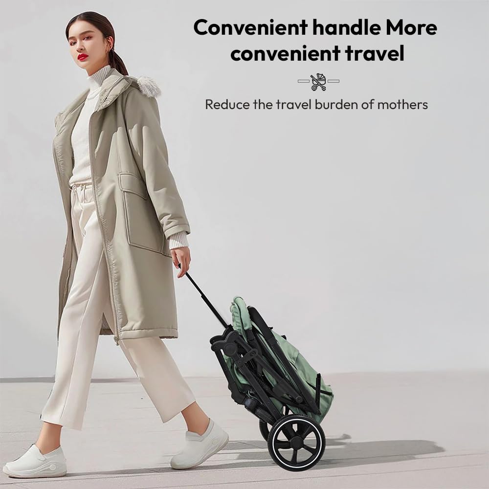 StarAndDaisy Foldable Stroller for Baby 0-3 Years Infant & Toddler / Travel Pram for Baby with Storage basket & Lockable Wheels, Multi-Level Recline & Adjustable Footrest, Removable Tray , Safety Harness Belt -Green