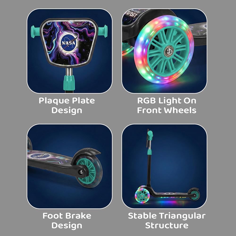 StarAndDaisy X NASA Kick Scooter for Kids 3+ Years, Foldable Skate Scooter for Children Girls & Boys with Multi-Level Height Adjustment, LED Wheels & Brakes -(Officially Licensed) Black