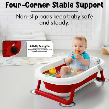StarAndDaisy Bath Tub for Baby 0-3 Years/Foldable Bath tub for Kids with Cushion, Space Saving Design, Newborn Baby Folding Bathing Tub Girls & Boys, Easy to Store -Red