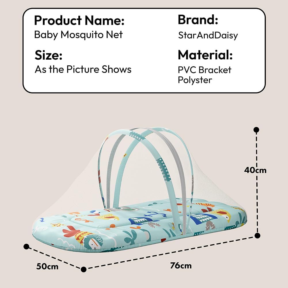 StarAndDaisy 3 in 1 Baby Mosquito net/Nest for Sleeping - Mosquito net for Newborn Baby/Soft and Comfortable Bed, Washable Cotton Design for 0-12 Months Baby -Aqua Print