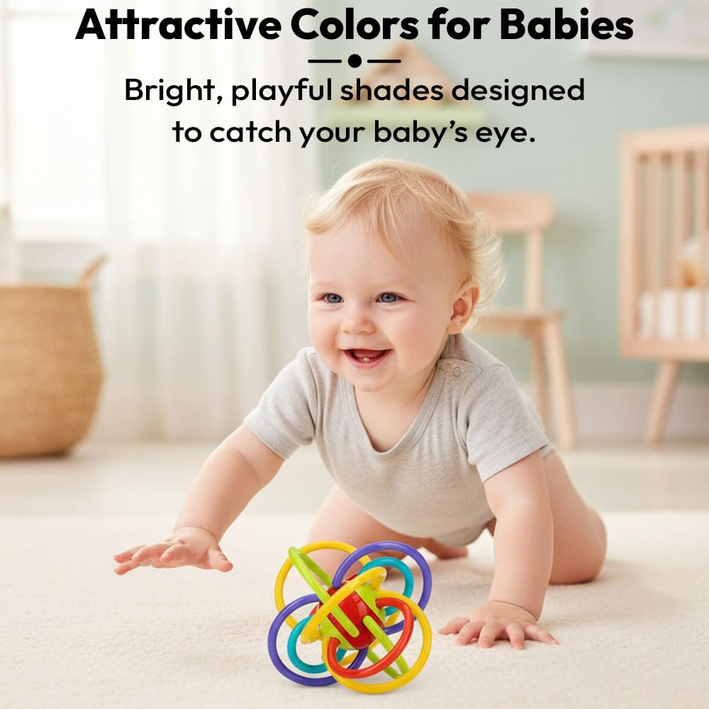 StarAndDaisy Baby Teether Tube Ball Loopi Toy and Rattle/Grab, Chew, and Shake Teething Rattle Toy/Plastic Center for Easy Cleaning and No Exposed Screws/Infant Safe for Plus 0 Months
