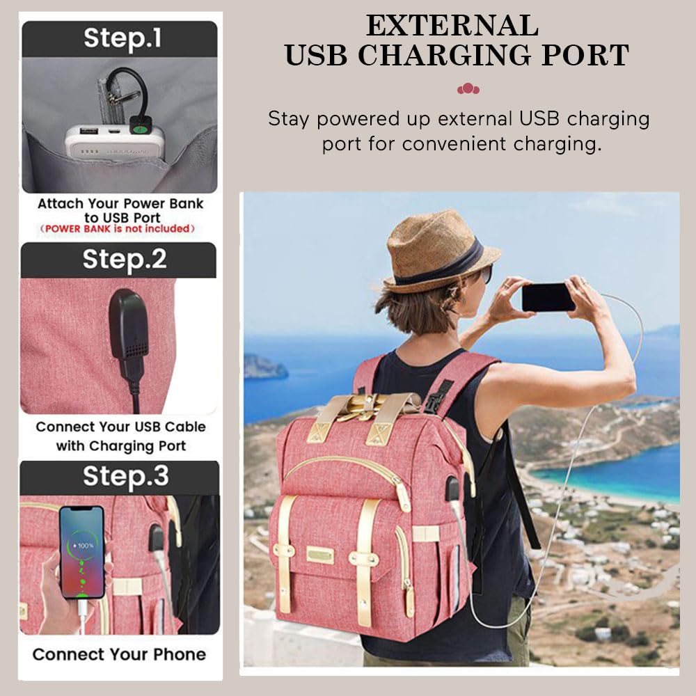 StarAndDaisy Diaper Bag/Backpacks for Mother- Maternity Bags for Baby with Multi Compartments & 2 Insulated Bottle Pocket, Stylish, Waterproof & Travel-Friendly, Lightweight - Pink
